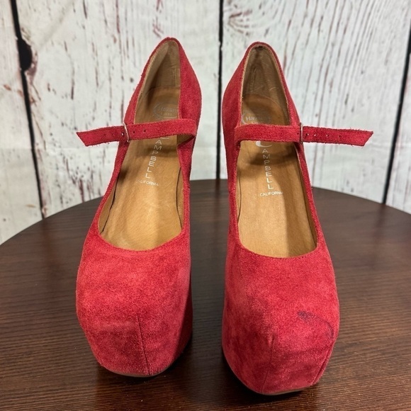 Jeffrey Campbell Night Envi Studded Platform Mary Janes Women’s 6.5 Suede Red - Picture 15 of 15